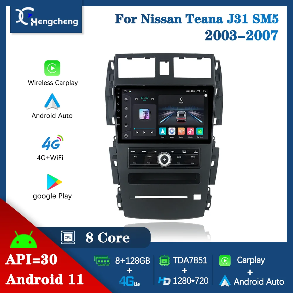 

For Nissan Teana J31 230JK SM5 2003-2007 Car Multimedia Video Player GPS Navigation Radio Android 11 Carplay 8Core 8+128G 4G LTE