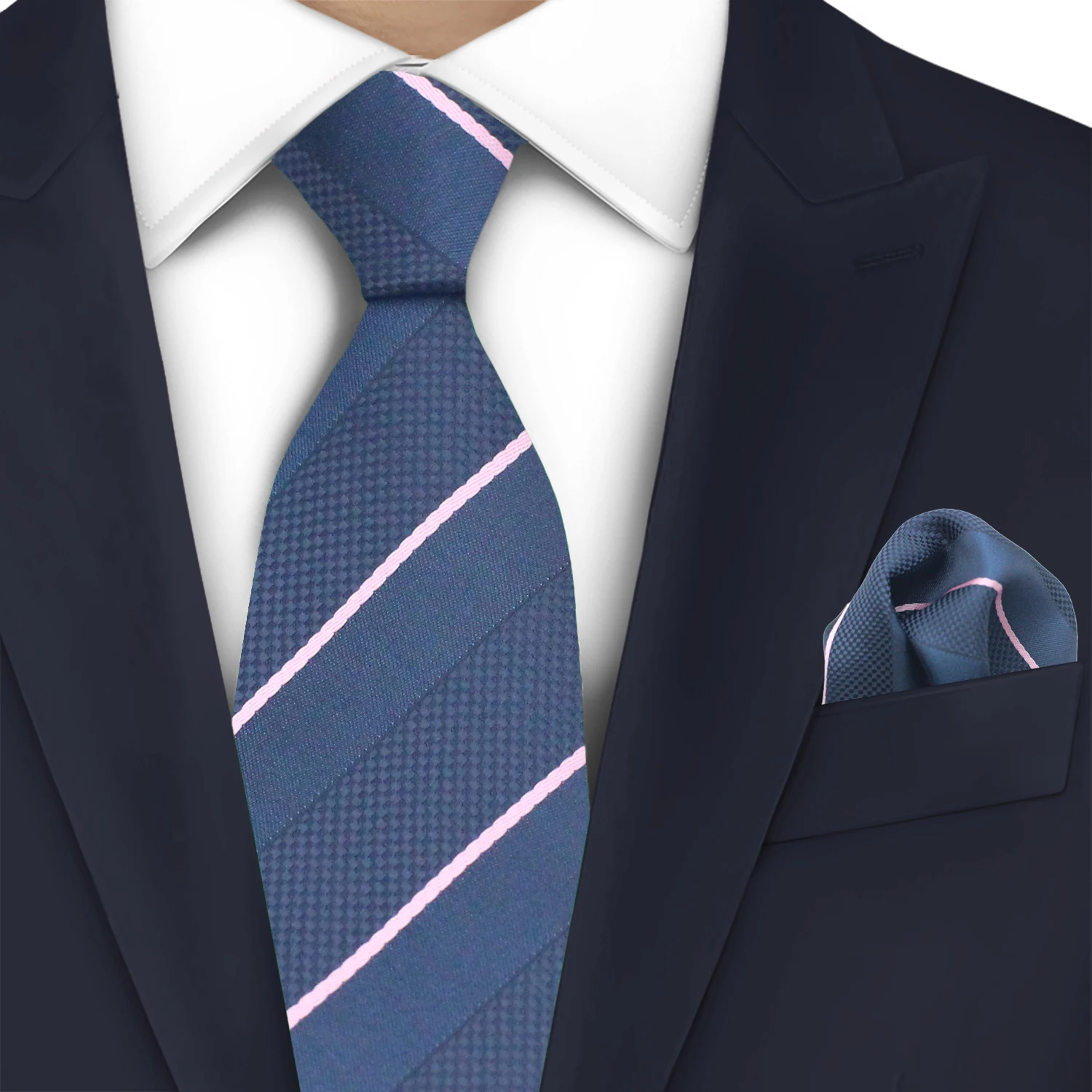 

LYL 5CM Blue Pinstripe Fashion Tie Sophisticated Men's Necktie Set Classy Paisley Design With Handkerchief for Elegant Attire