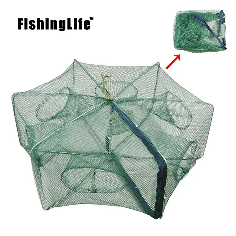 

6/8/12/20 Holes Casting Fishing Net Crayfish Catcher Crab Cage Nylon Network Foldable Mesh for Catch Fish Tool Trap Landing Nets