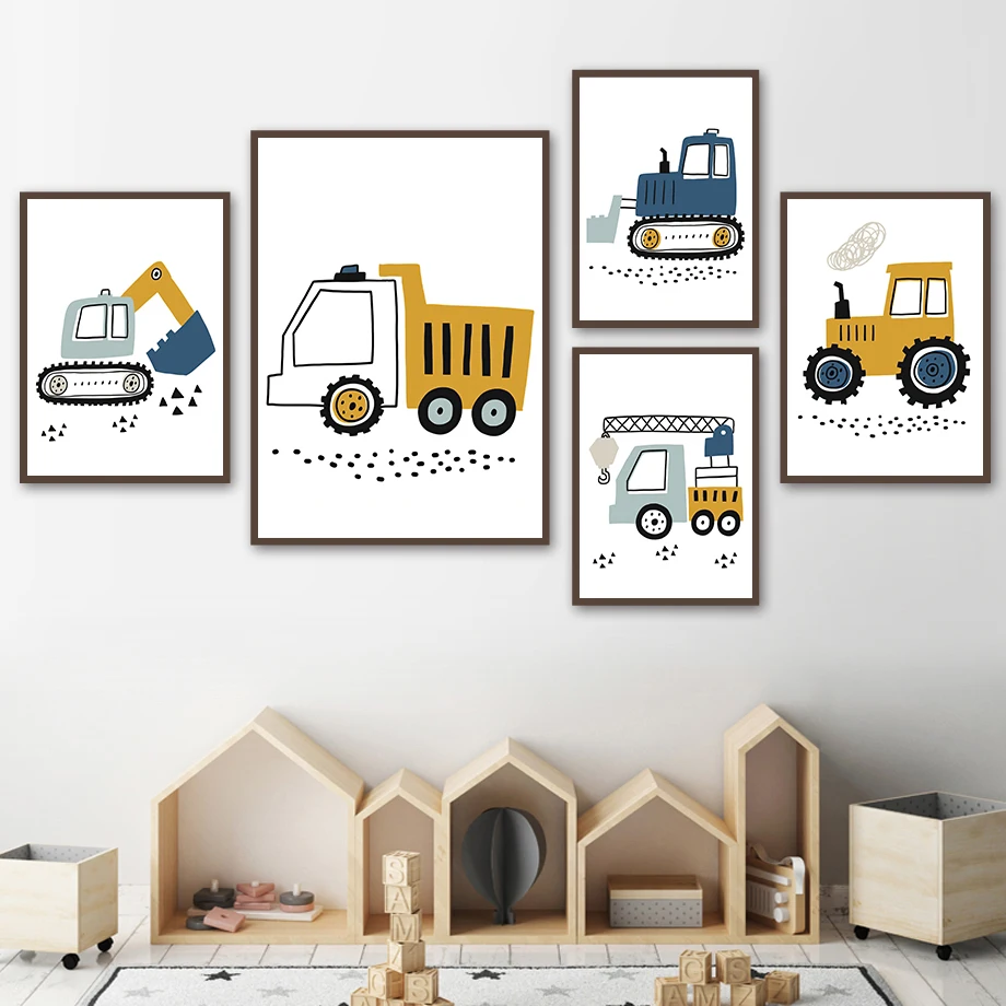 Кран экскаватор трактор мультфильм цитаты настенное Искусство Холст Живопись