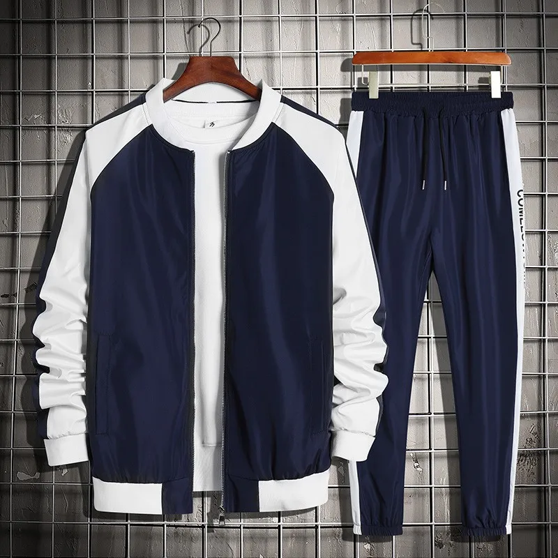 

New Brand Men Sets Casual Zipper Tracksuit 2022 Spring Autumn Mens Solid Splice Set Jacket+Pants Sports Suit Streetwear Hip Hop
