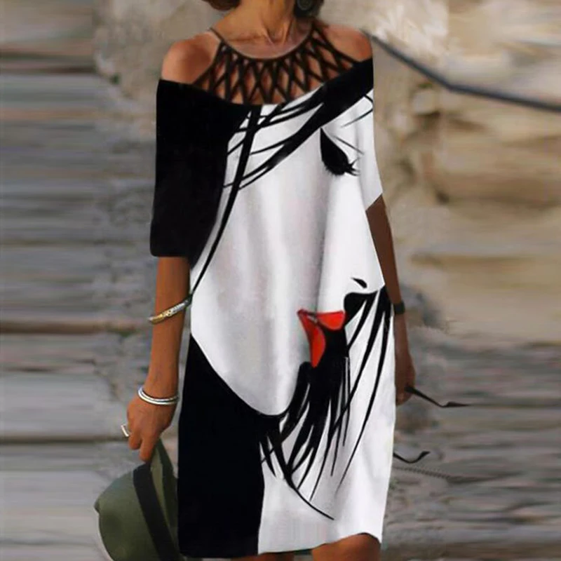 

Harajuku Fashion Retro Print Women Midi Dress Sexy See Through Short Sleeve Robe Homewear Summer Casual Aesthetics Even Dresses