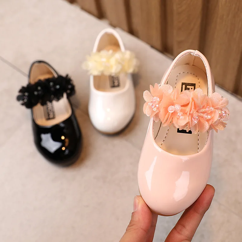 Fashion Kids Shoes Floral Princess Toddlers Girls Shoes Flowers Bow-knot Glitter Leather Flats Children's Party Wedding Shoes