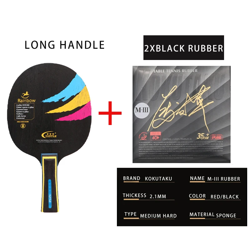 

1 Set Table Tennis Racket 7Ply Short Long Handle Red Black Pimples In Medium Hardness 1xBlade 2xRubbers Ping Pong Daily Training