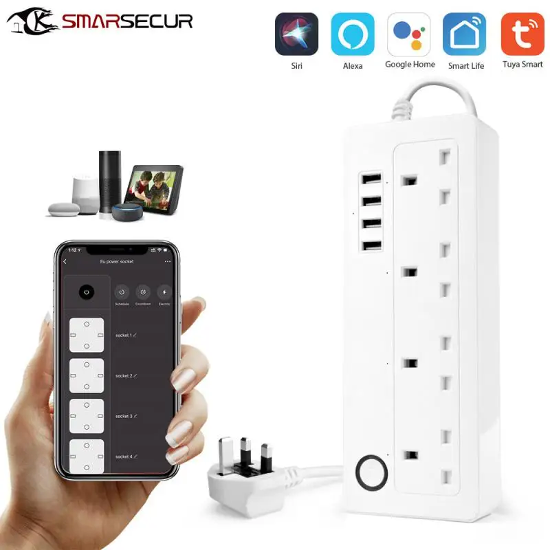 

WiFi Tuya Smart Power Strip With 4 AC Socket 4 USB Port Timing Voice Control Smart Life APP Works With Google Assistant Alexa