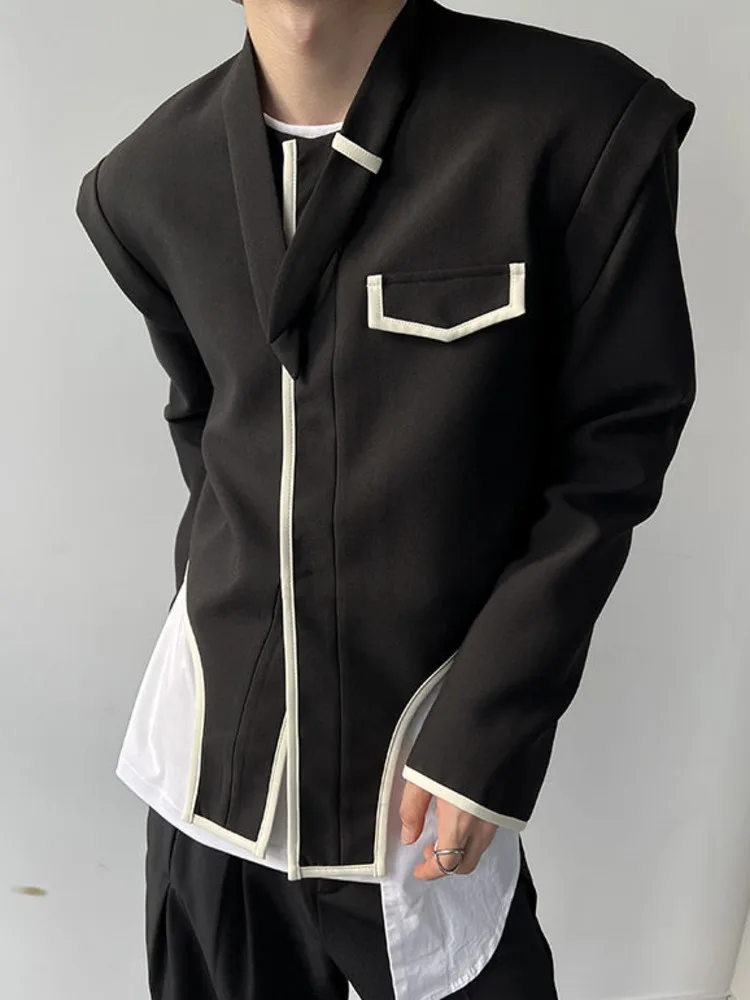 

SYUHGFA Men's Wear Korean Streetwear Casual Short Style Suit For Men 2022 Autumn Personality Design Loose Simple Long Sleeve