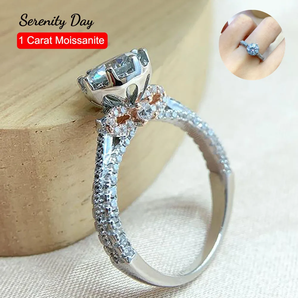 

Serenity Day S925 Sterling Silver Bow Tie Band Plate Pt950 D color Pink 1 Carat Moissanite Wedding Rings Fine Jewelry Wholesale
