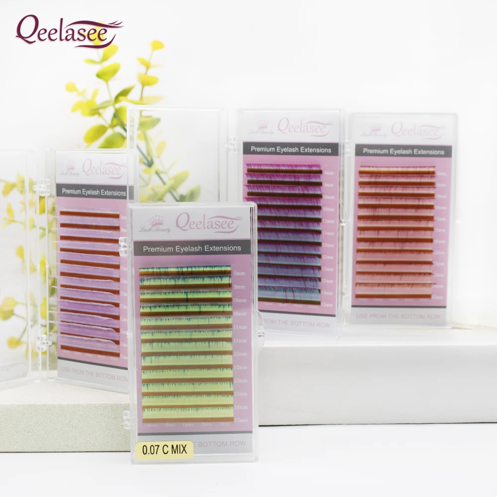 

Qeelasee Colored Eyelashes Mix Green Pink Purple Blue Colorful Individual False lashes Make up Natural Mink Rainbow Eyelashes