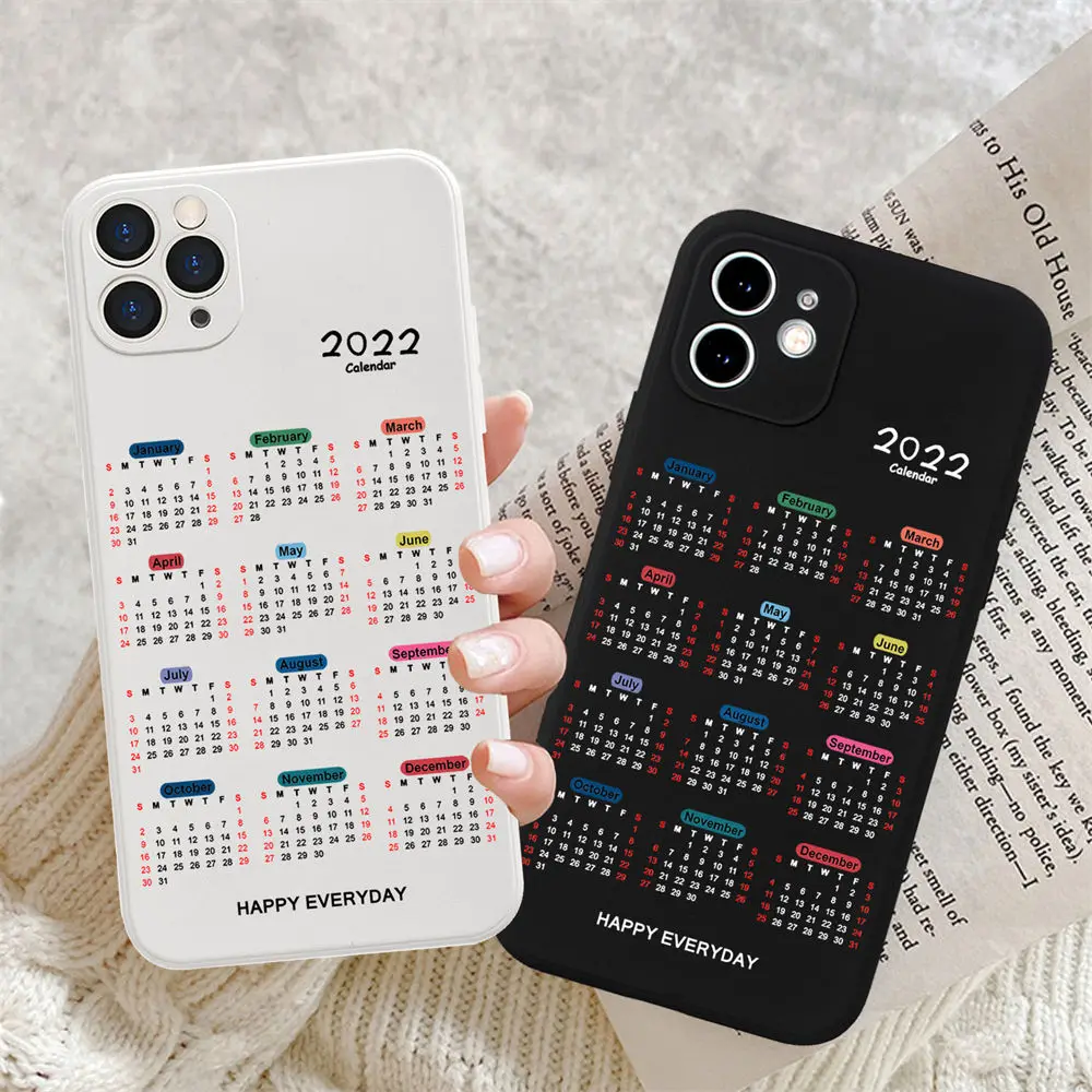 

2022 Calendar Phone Case For iPhone 11 12 13 Pro Max mini X XR XS MAX Clear TPU Shockproof Back Cover For iPhone 7 8 Plus SE20