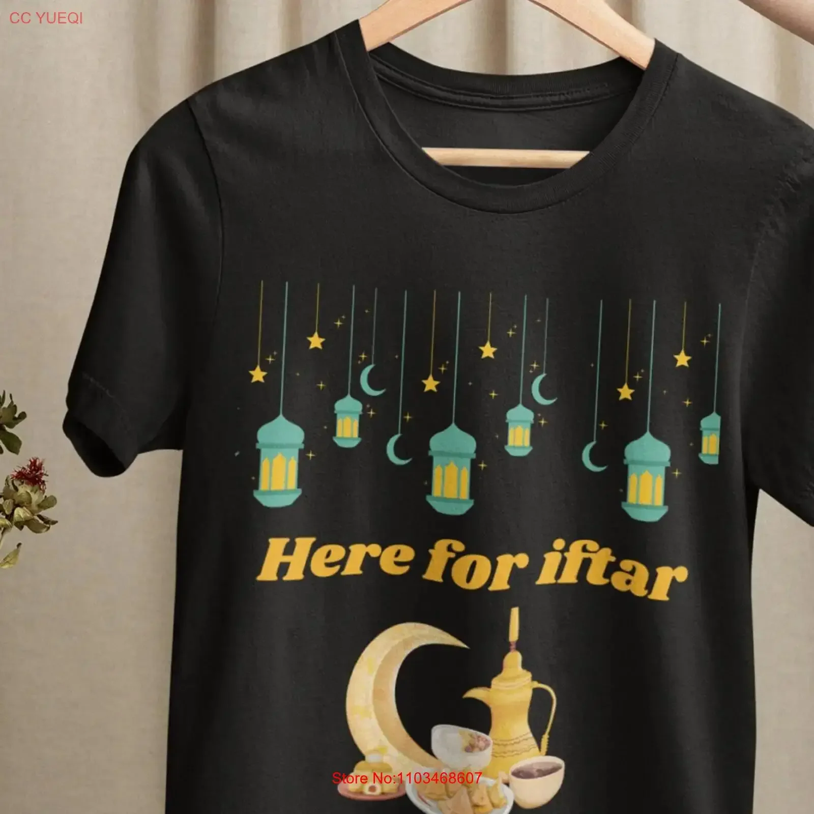 Фото Футболка Ramadan Kareem для мужчин Happy Mubarak Women Iftar Party Kids here винтажная стираная удобная повседневная слегка унисекс №1