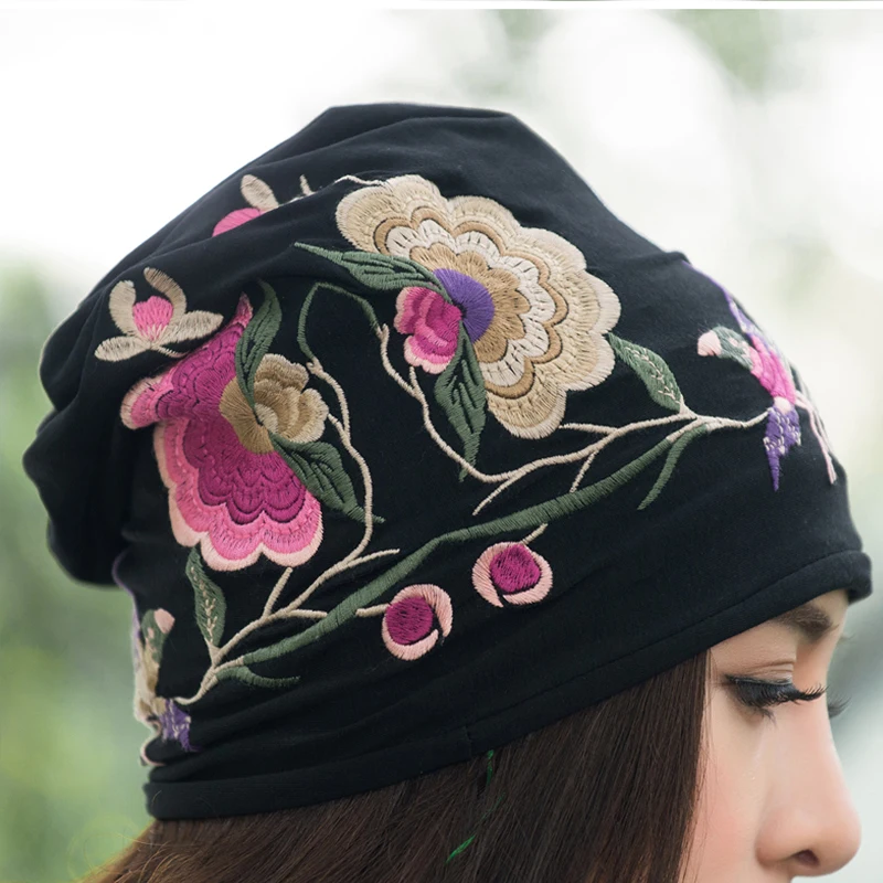 Женская винтажная Шапка-бини хиппи с цветочной вышивкой в мексиканском стиле