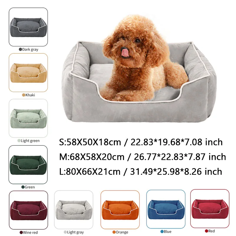 

Pet Nest Dog Bed Cat Pad Candy Color Square Pet Sofa Nest Full Size Soft Leather Fleece Cat and Dog Warming Supplies New