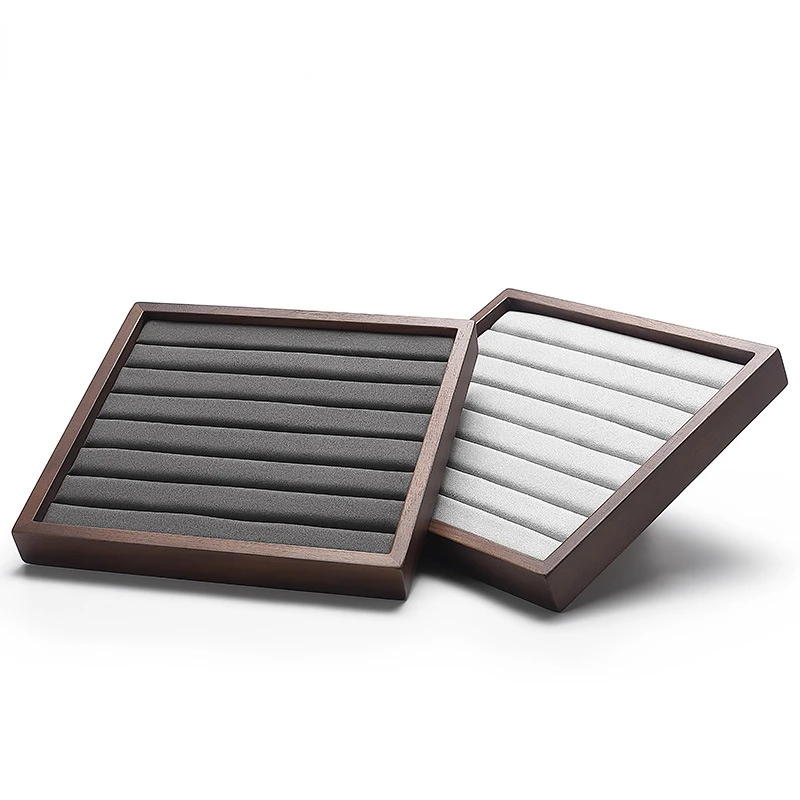 Solid Wood Jewelry Display Tray with Microfiber Jewelry Organizer Storage Tray for Necklace Bangle Earrings Ring Pallet