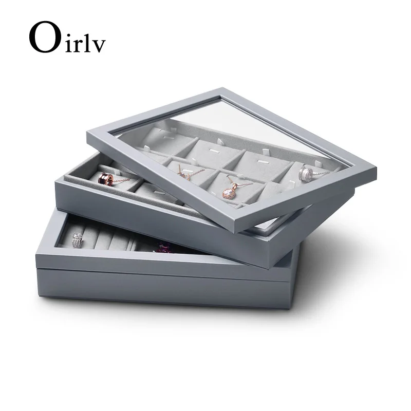 Oirlv PU Leather + Microfiber Gray Multifunctional Storage Box Jewelry Necklace Pendant Bracelet Storage Display 25*18*5 CM