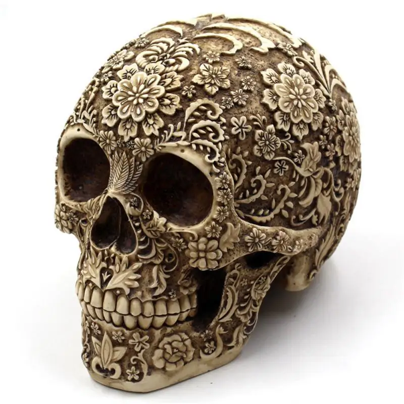 

Skull Lifelike Hand Carved Skull Ornament Durable Spoof Props Home Decor Crafts Human Skull Model Ambience Decoration Resin