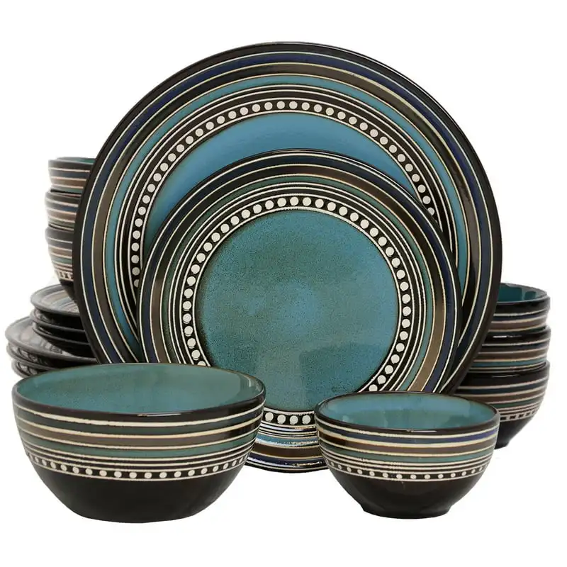 

Cafe Versailles 16 Pieces Double Bowl Dinnerware Set-Blue