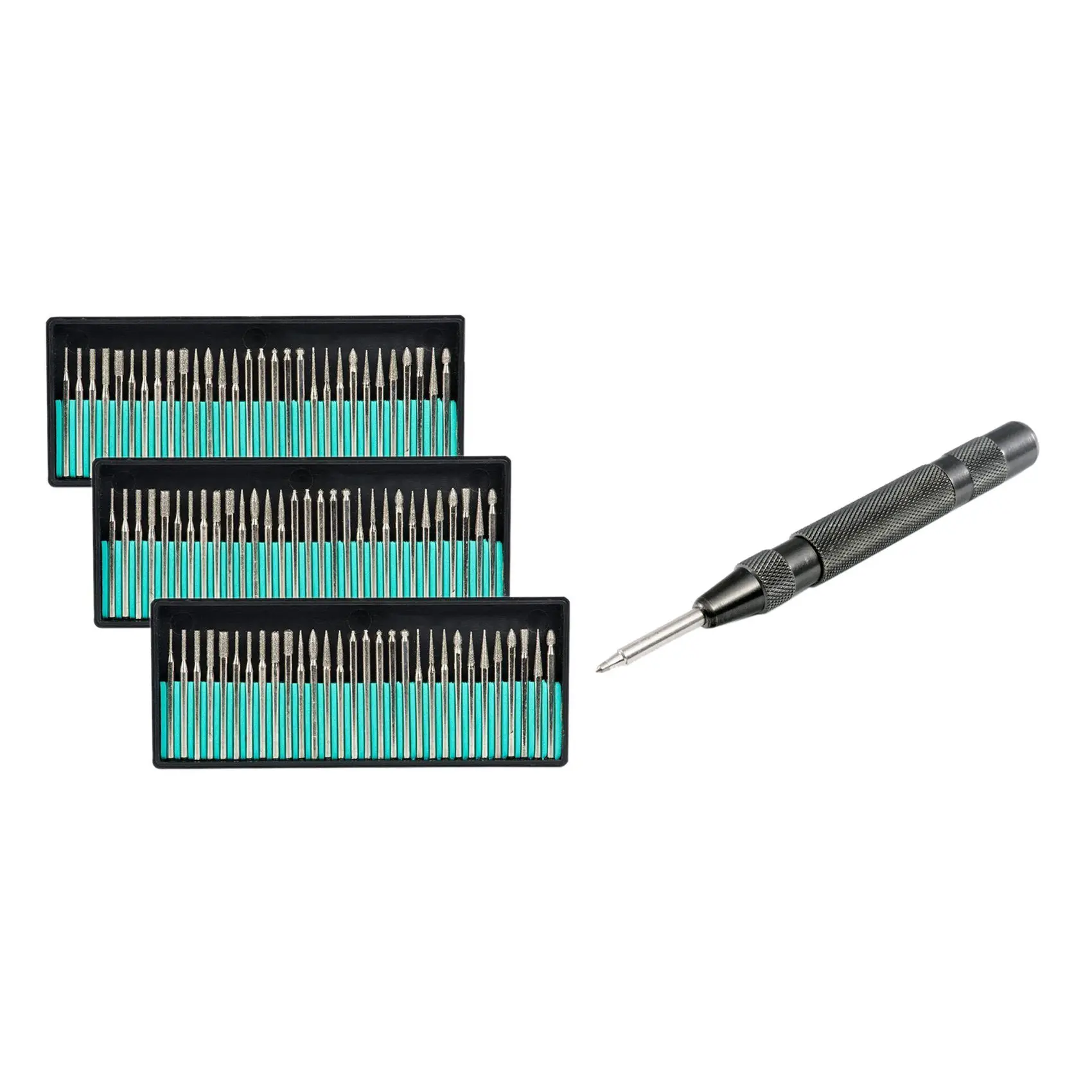 

90 Pcs Diamond Burr Bits Drill Glass Gemstone with 1Pcs Adjustable Spring Pressure Heavy Duty Automatic Centre Punch
