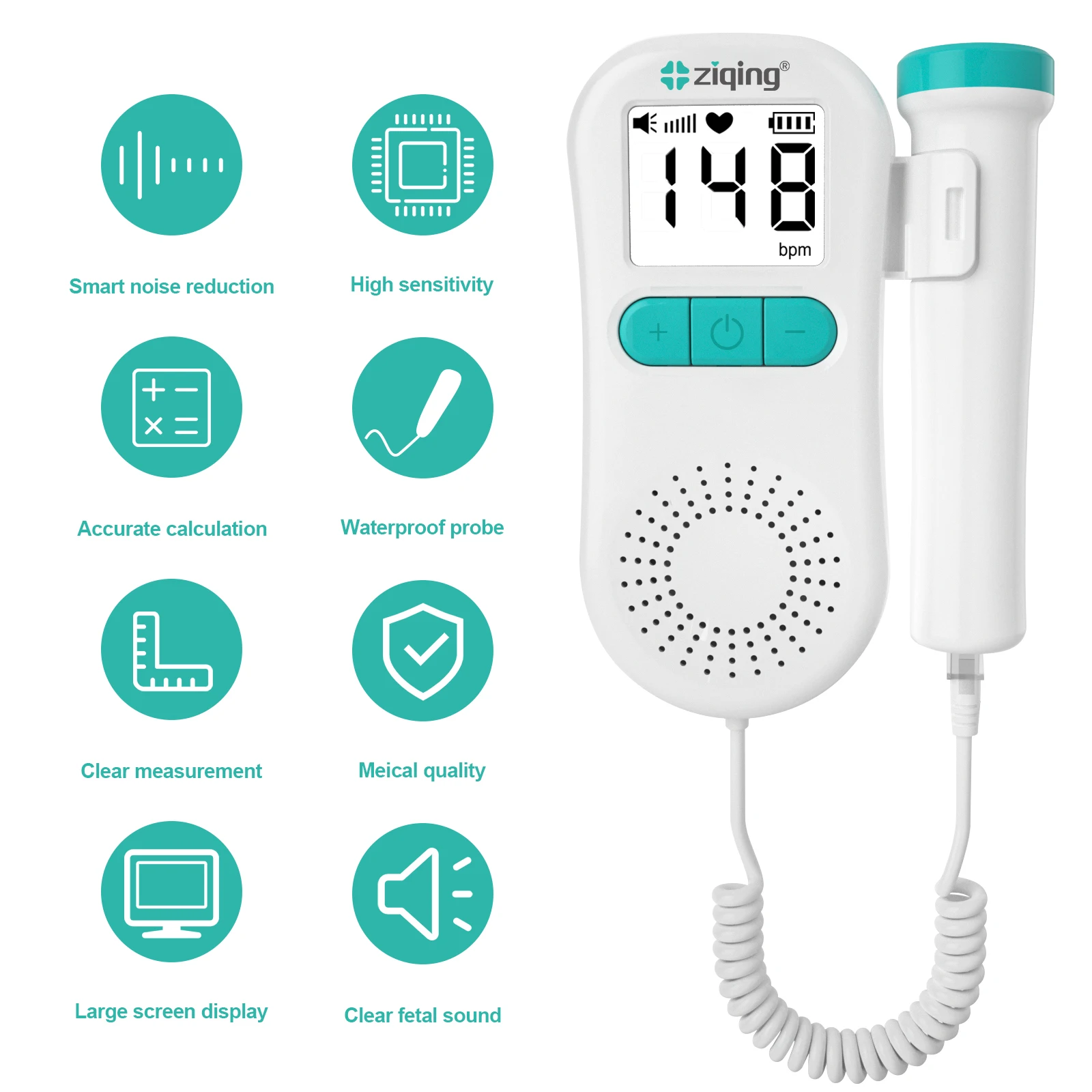

ZIQING Fetal Doppler Upgraded Fetal Home Pregnancy Heart Rate Monitor Baby Fetal Heart Rate Detector LCD Display No Radiation