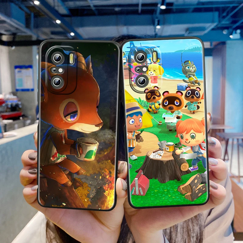 

Cartoon Animal Crossing for Xiaomi Redmi 10 9 9A 9T 9C K40 K30 10X Go 5G Fundas Luxury Soft Black Phone Cover Coque Capa