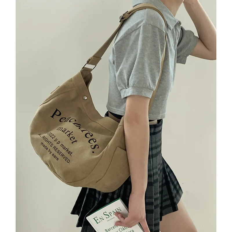 

Korean Version of the Alphabet Canvas Bag Female 2022 New Fashion All-match Tote Bag Student Class Large-capacity Messenger Bag