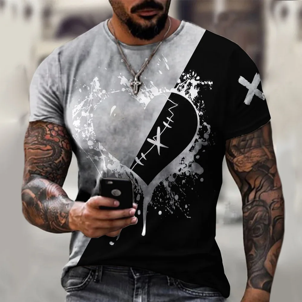 

Summer 3d print men's short-sleeved t-shirt love stitching series of fashionable casual clothes men's round neck t-shirt