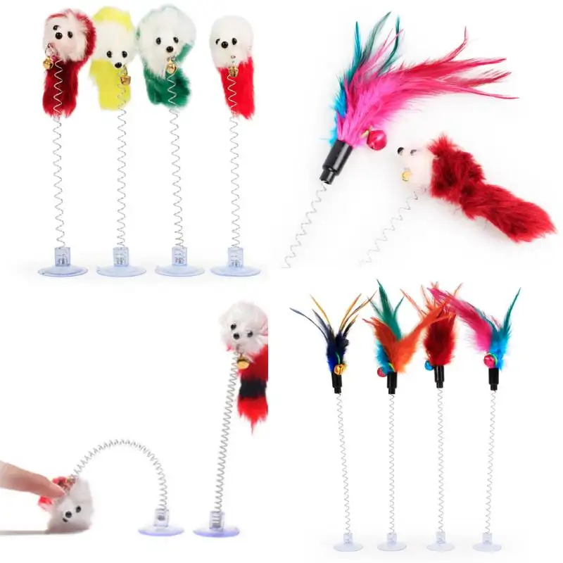 

Забавные игрушки для кошек, эластичная искусственная кожа с перьями, Весенняя Нижняя присоска, игрушки для кошек, котят, игровая искусственная кожа