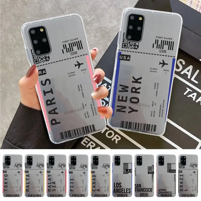

ir ticket travel New York Los Angeles Phone Case For Samsung A 10 20 30 50s 70 51 52 71 4g 12 31 21 31 S 20 21 plus Ultra