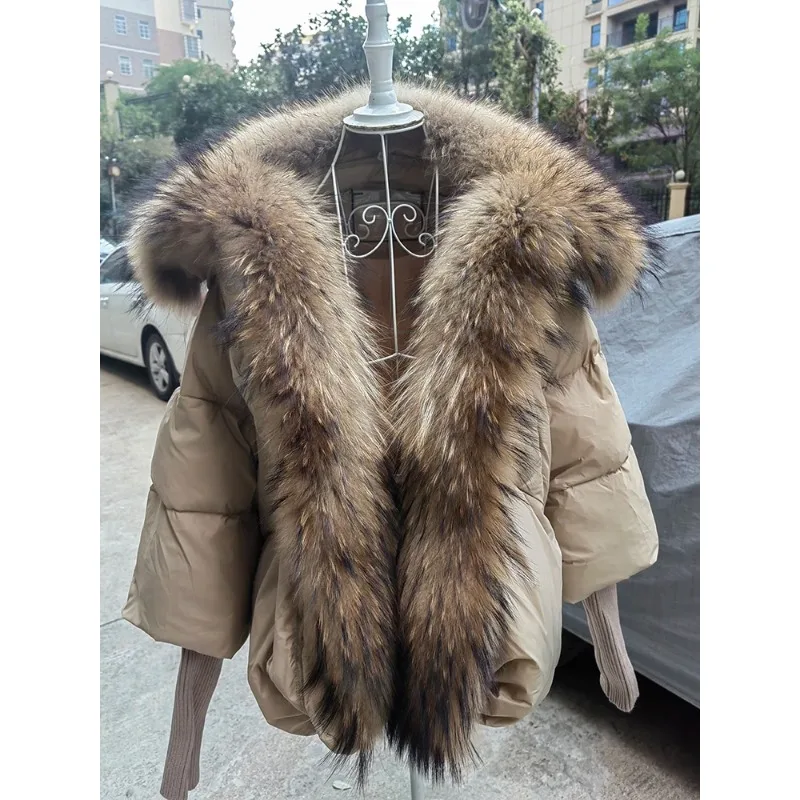 

2023 Winter Real Fox Fur Collar White Duck Down Padded Jacket Regular Fashion Warm Big Women's Coat K999