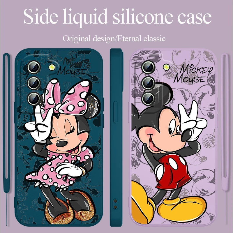 

Cute Disney Mickey Minnie For Samsung Galaxy S23 S22 S21 S20 FE Ultra Plus S10 Lite 5G Liquid Rope Phone Case