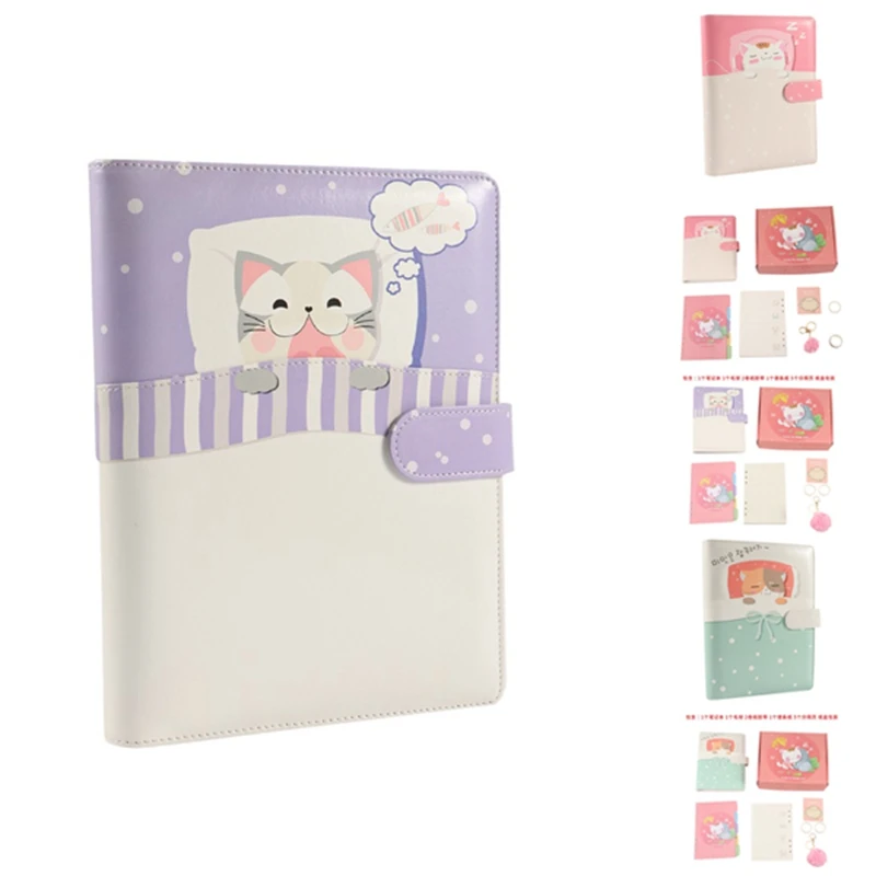 

Блокнот-органайзер на спирали из кожи с милыми мультяшными кошками