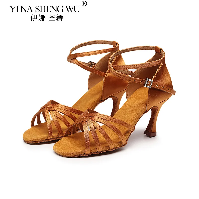 Женская обувь для латинских танцев атласная на высоком каблуке с мягкой подошвой