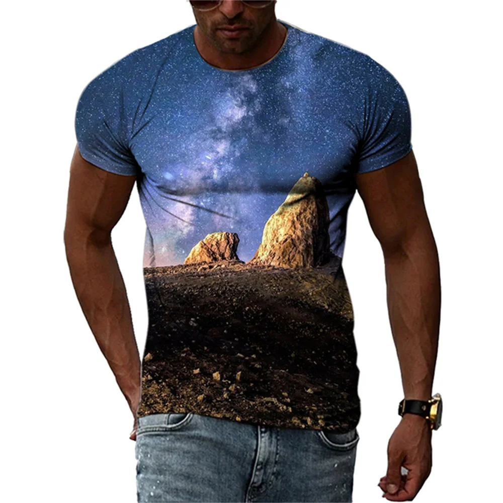 

Summer 3D Printed Starry Sky Universe Graphic T-shirt Men's Casual Personality Harajuku Printed O-Neck Street Pullover