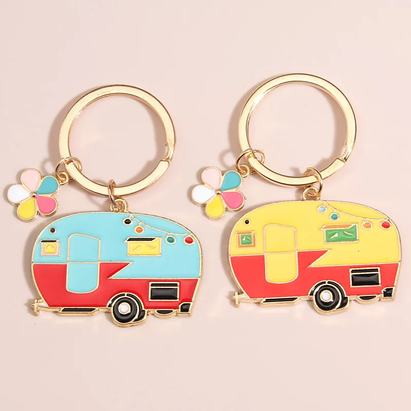 

Cute Camping Touring Car KeyChain KeyRing Gold Color Sister Bestie Gift Women Charm Accessories Jewelry Pendant