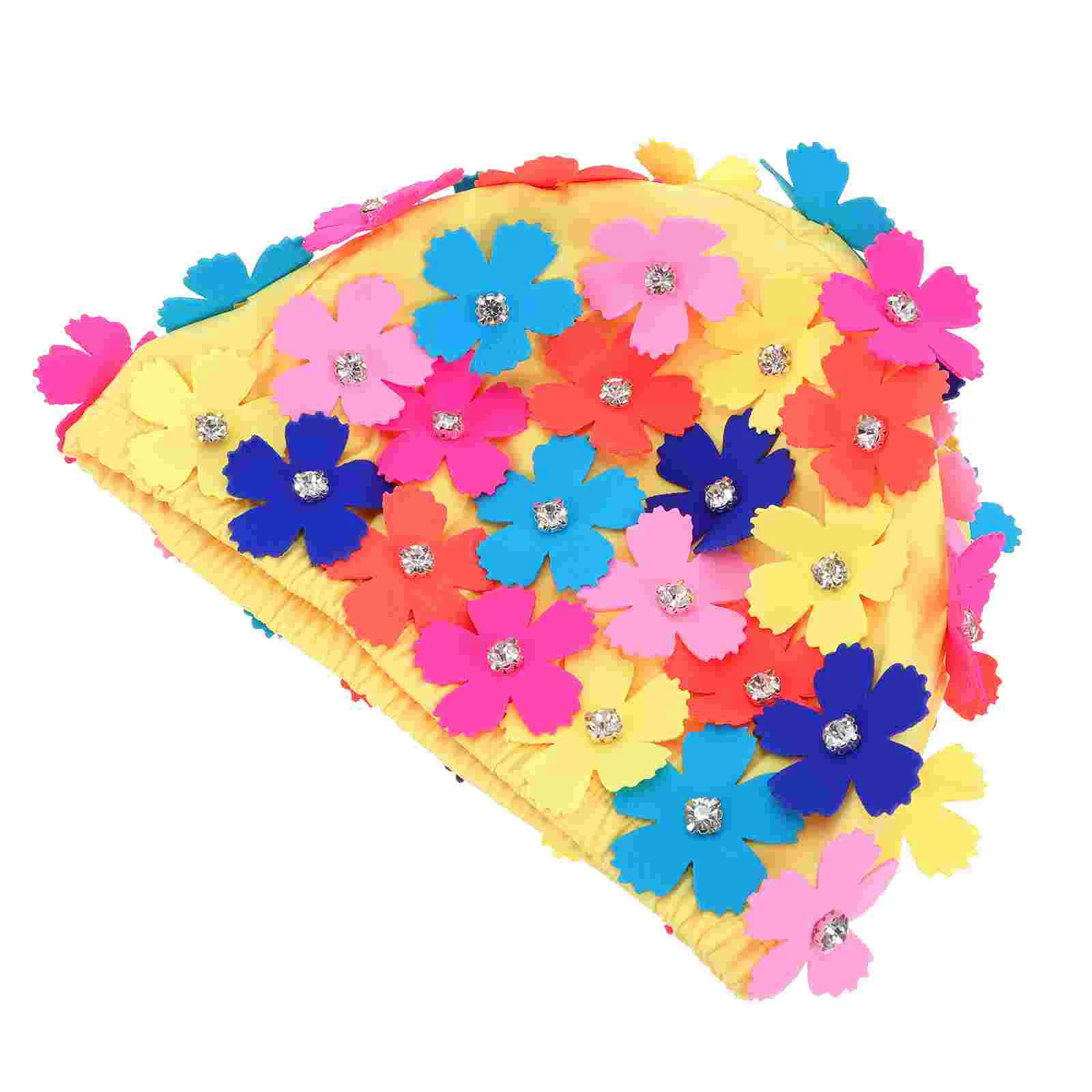 

Simulation Flower Petal Shower Cap Women Bathing Hat Swimming Caps Girls Floral Rhinestone Fashionable Nylon Miss Retro