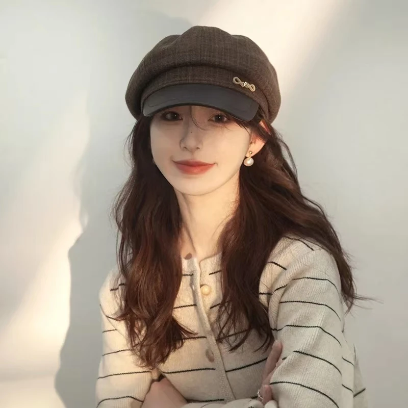 Sombreros octogonales a cuadros para mujeres y hombres Boina cálida de invierno Newsboy gorros femeninos gorra testing