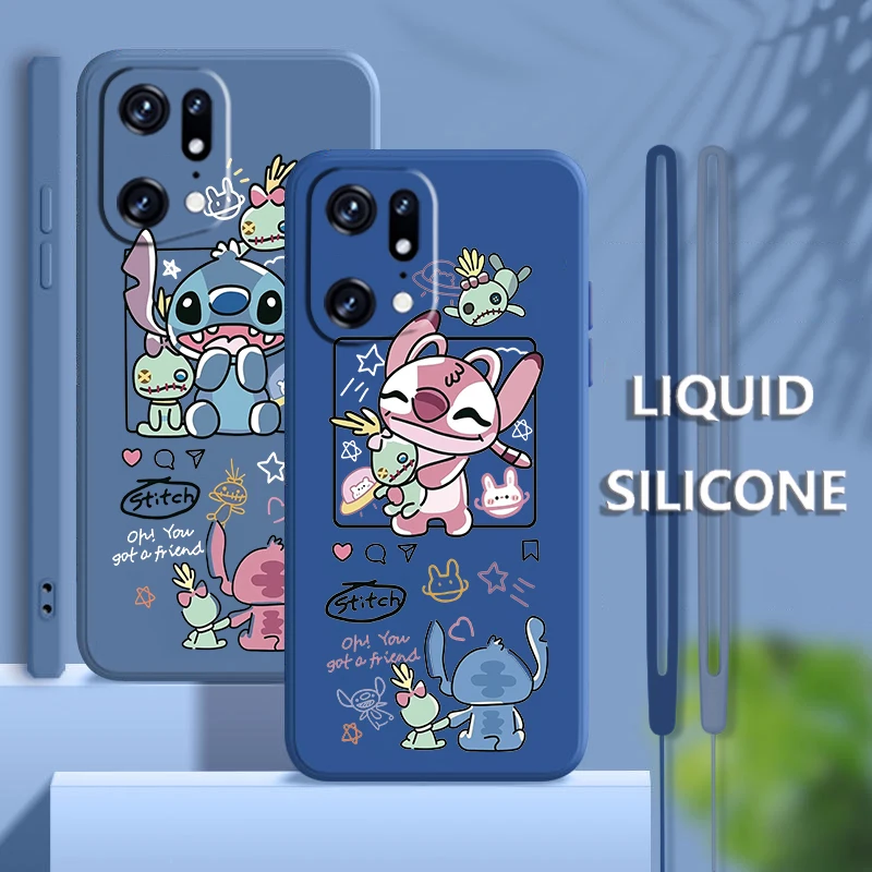 

Stitch Lilo Cute For OPPO Find X5 X3 X2 neo Pro Lite A5 A9 2020 A53S A77 A96 A94 4G 5G Liquid Rope Soft Phone Case Coque Capa