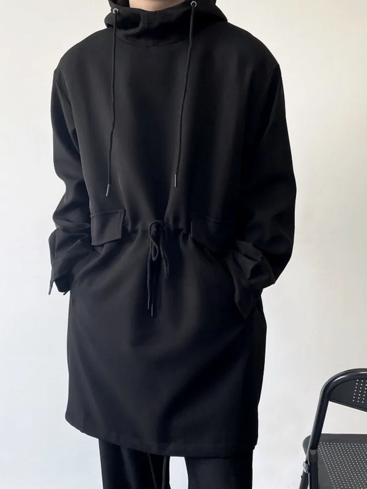 

SYUHGFA Men Clothing 2022 Autumn Fashion Hoodie Trench Long Coat Loose Drawstring Overcoat Trend Handsome Hooded Windbreak