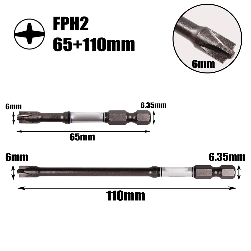 

FPH2 Magnetic Special Cross Screwdriver Bit Nutdrivers Magnet Batch Head For Electricians Hand Tool 65mm 110mm