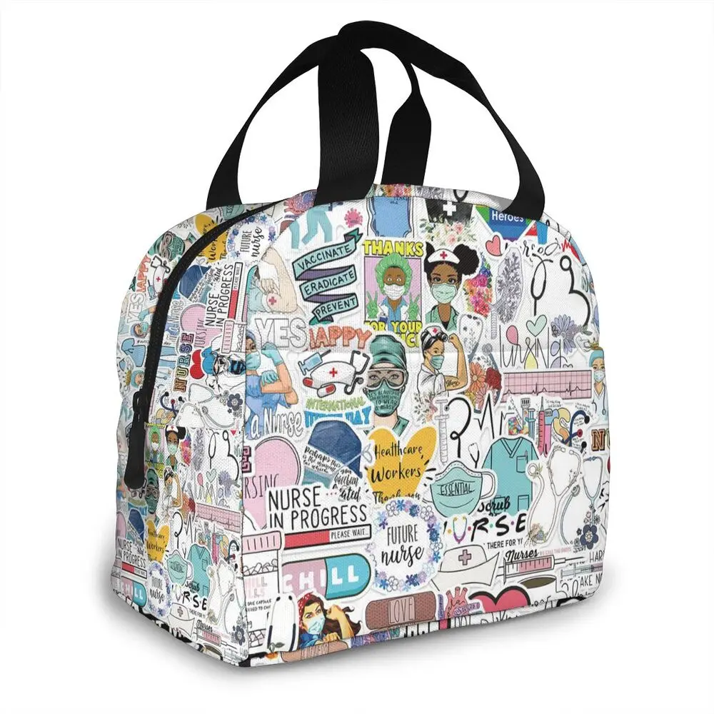 

Doctors Nursing Nurse Insulated Lunch Bags Women Nurse Print Food Case Cooler Warm Bento Box for Kids Cute Lunch Box for School