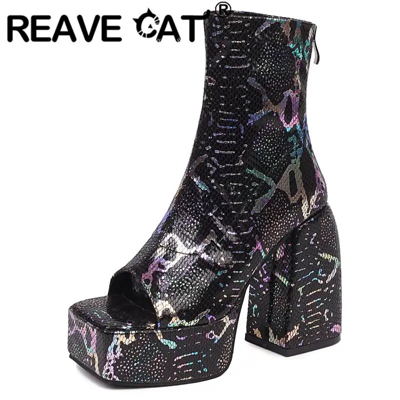 Женские ботинки до середины икры REAVE CAT новые летние на квадратном каблуке 12 см и