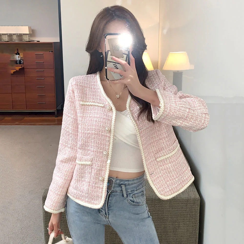 Короткая женская Милая твидовая куртка элегантное высококачественное пальто с