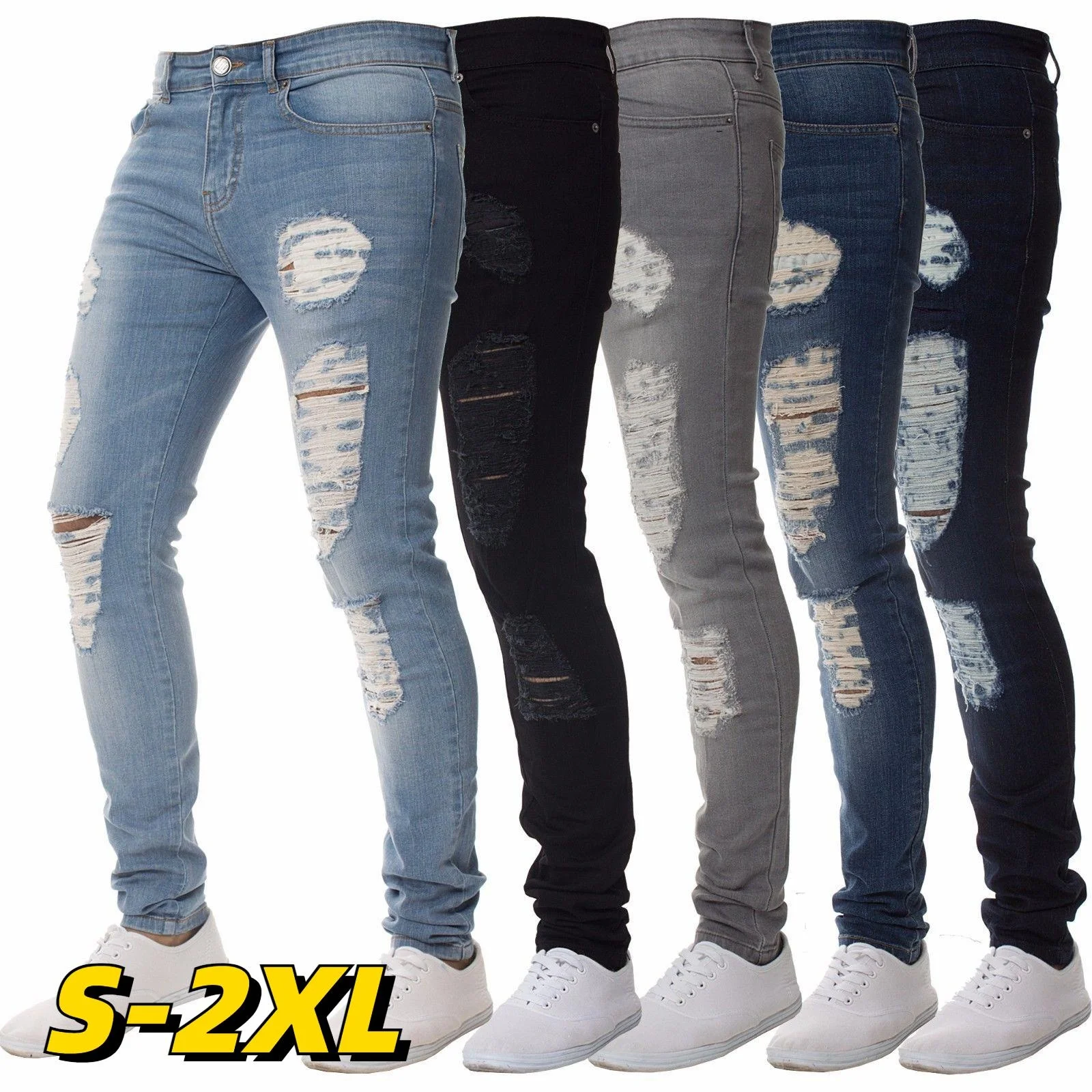 

Fashion Casual Men's Jeans Leggings Ripped Jeans Men Stretchy Ripped Skinny Jeans Destroyed Taped Slim Fit Denim Pant Size S-2XL