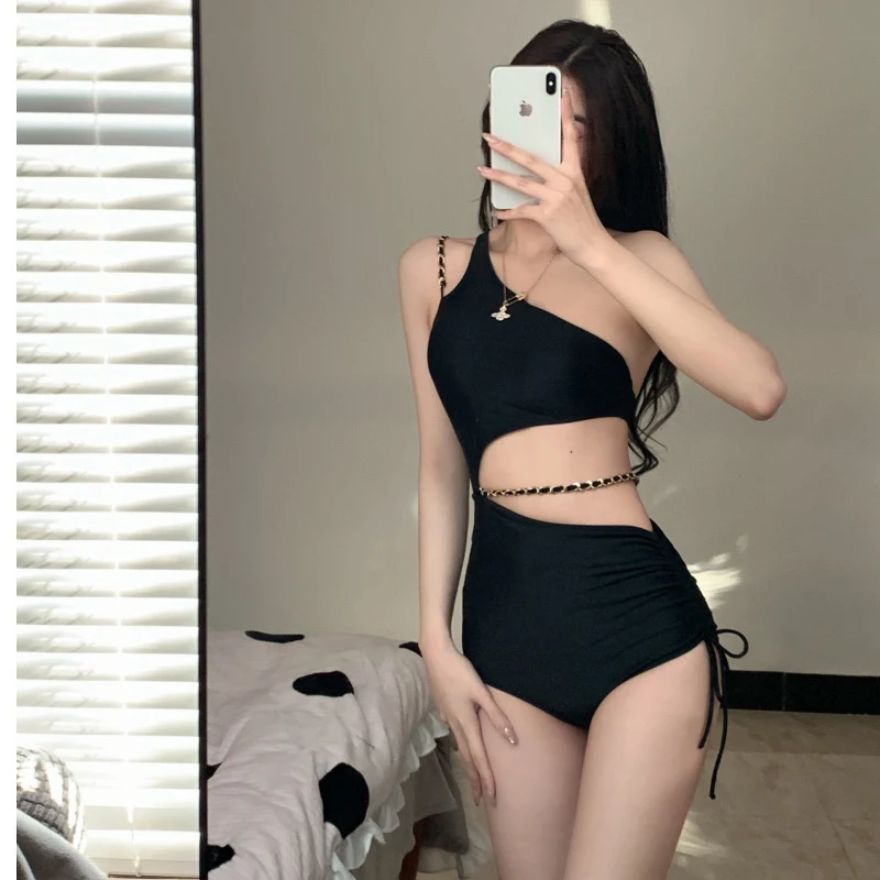 

Women 1 Piece Swimsuit For Surf Plus Size One Beach Wear Female 2022 New Korea Ins Cover Sexy Girl Pure Desire Black Bathing