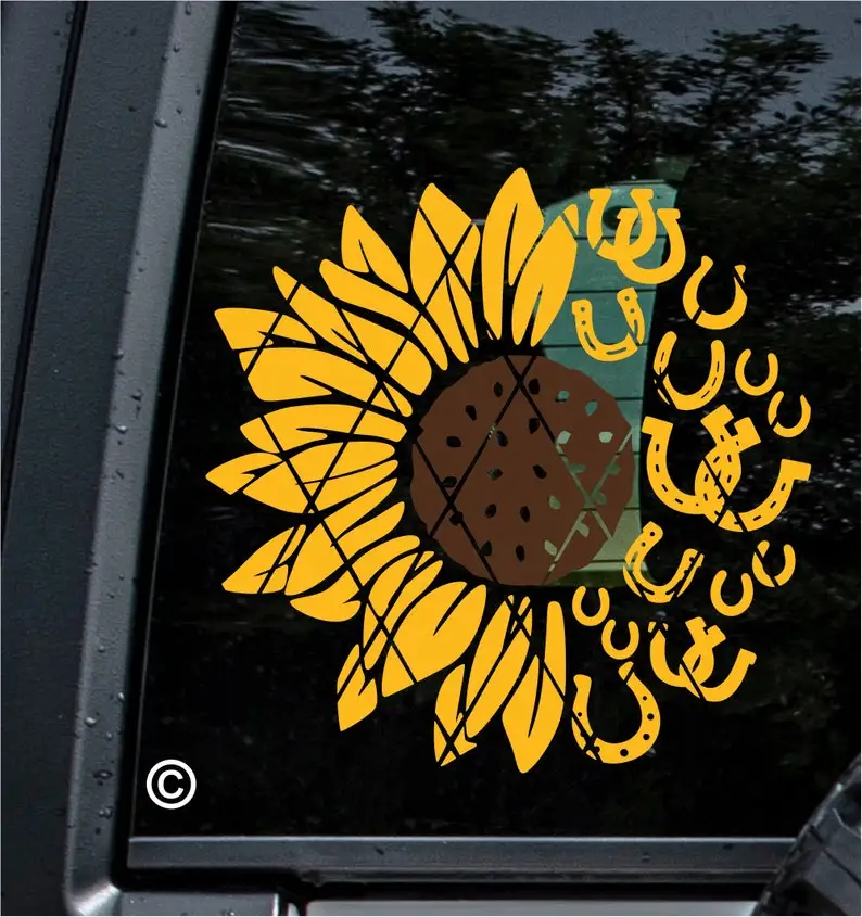 

Horseshoe Sunflower Decal~Western Sunflower Decal~Lucky Charm Decal~Style #3 Monogram Decal~Car Window Decal~(#SS097)