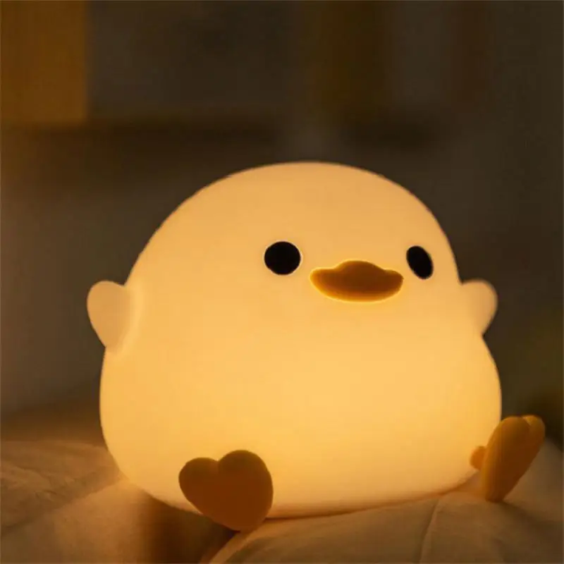 Cute Duck Night Lamp Cartoon Silicone Usb Rechargeable Sleeping Light Touch Sensor Timing Living Room Bedside Kid Gift Lighting