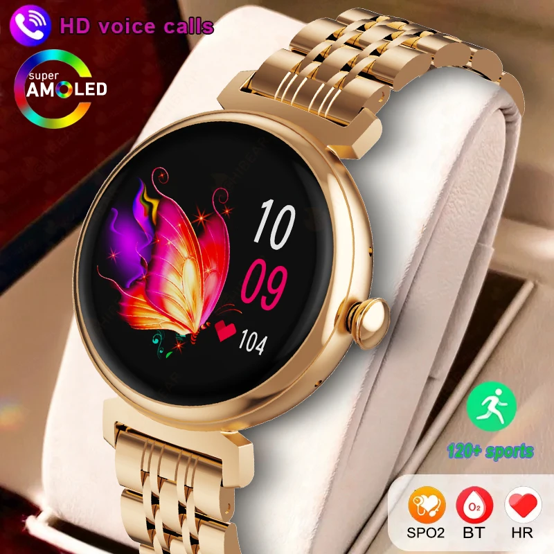 

Новинка, модные женские Смарт-часы ChiBear AMOLED с маленьким HD экраном 1,04 дюйма, Женский экран, всегда показывает время, умные часы с Bluetooth-вызовом
