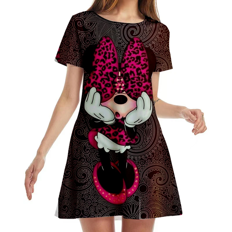 

Summer Women's Round Neck Short Sleeve Dress Disney Mickey and Minnie Sexy Nightclub Over Knee Dress Y2K Street Fashion Dress