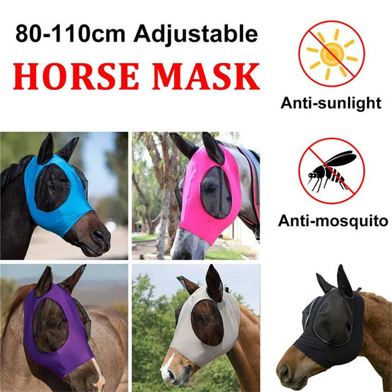 

Anti-Mosquito Anti-Fly Horse Mask Adjustable Breathable Horse Face Shields Horse Head Cover Hood Full Face Mesh Equestrian Mask