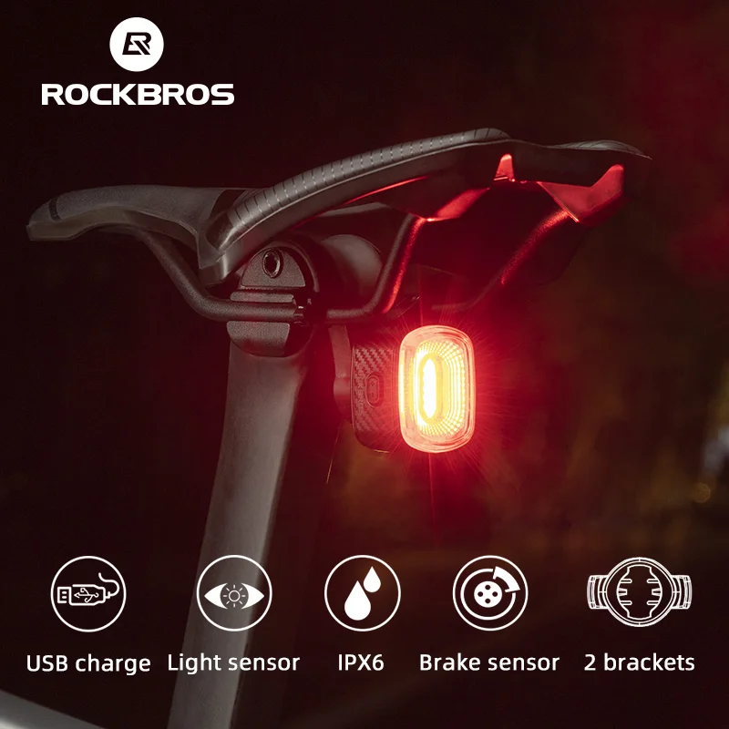 

Велосипедный задний фонарь ROCKBROS, умный светодиодный фонарь с датчиком торможения и зарядкой от USB, задний фонасветильник IPX6, для горных и до...