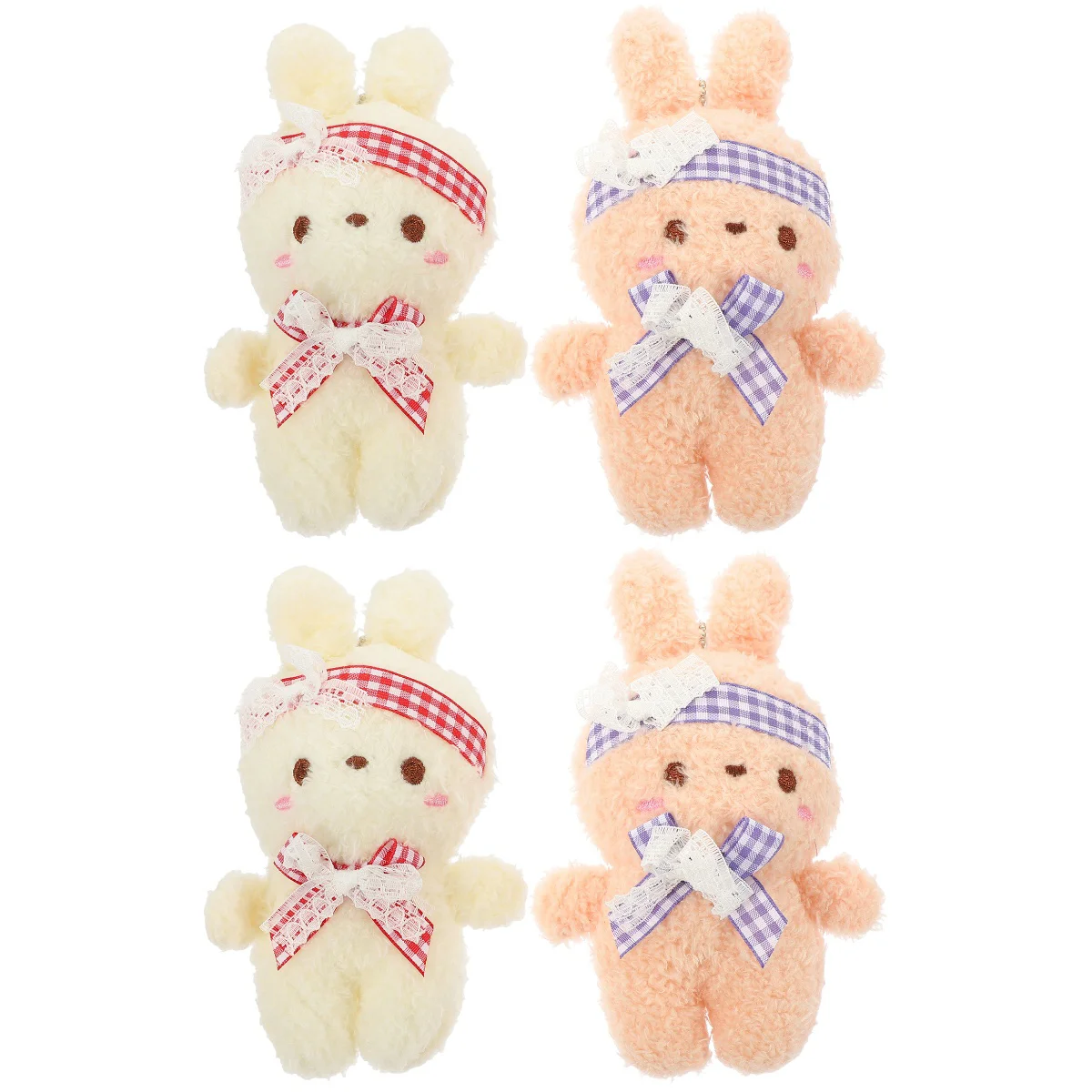 

4 Pcs Plush Rabbit Keychain Cute Decor Hanging Pendant Ornament Bag Pp Cotton Cartoon Bunny Ring Child Decorative